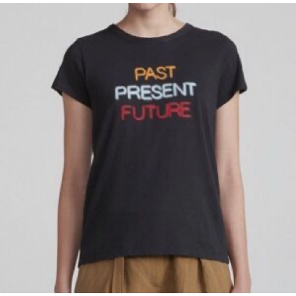 Rag & Bone Graphic Tee Women S Black Past Present Future Cotton Slub T-Shirt